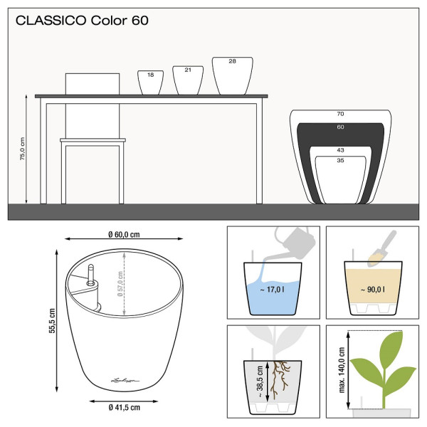 Вазон Lechuza Classico Color 60 Білий, All-in-One